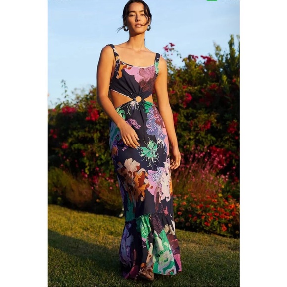Anthropologie | Maeve Cut Out Floral Maxi Dress with Open Back - Picture 1 of 10